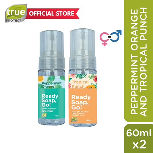 READY SOAP, GO! NO RINSE SOAP 60ML BUNDLE PEPPERMINT ORANGE AND TROPICAL PUNCH